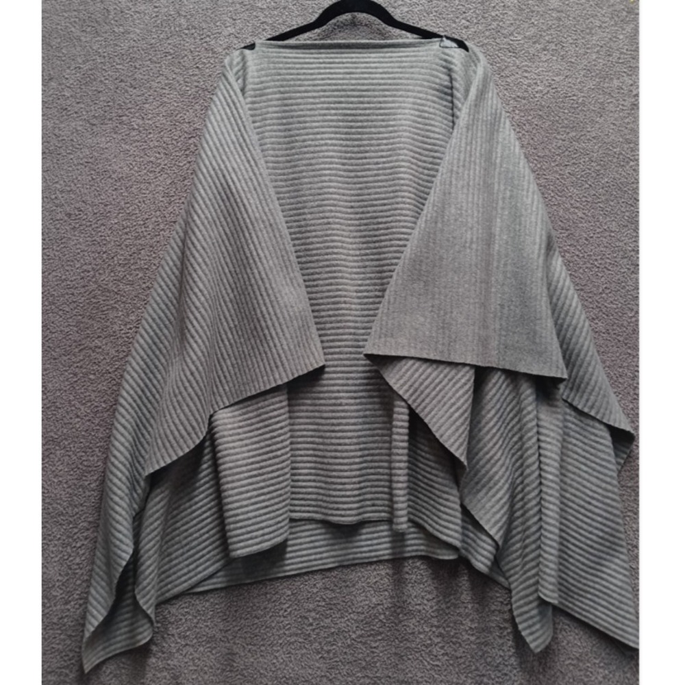Cynthia Rowley Gray Ribbed Poncho Shawl Sweater Minimalist One Size
